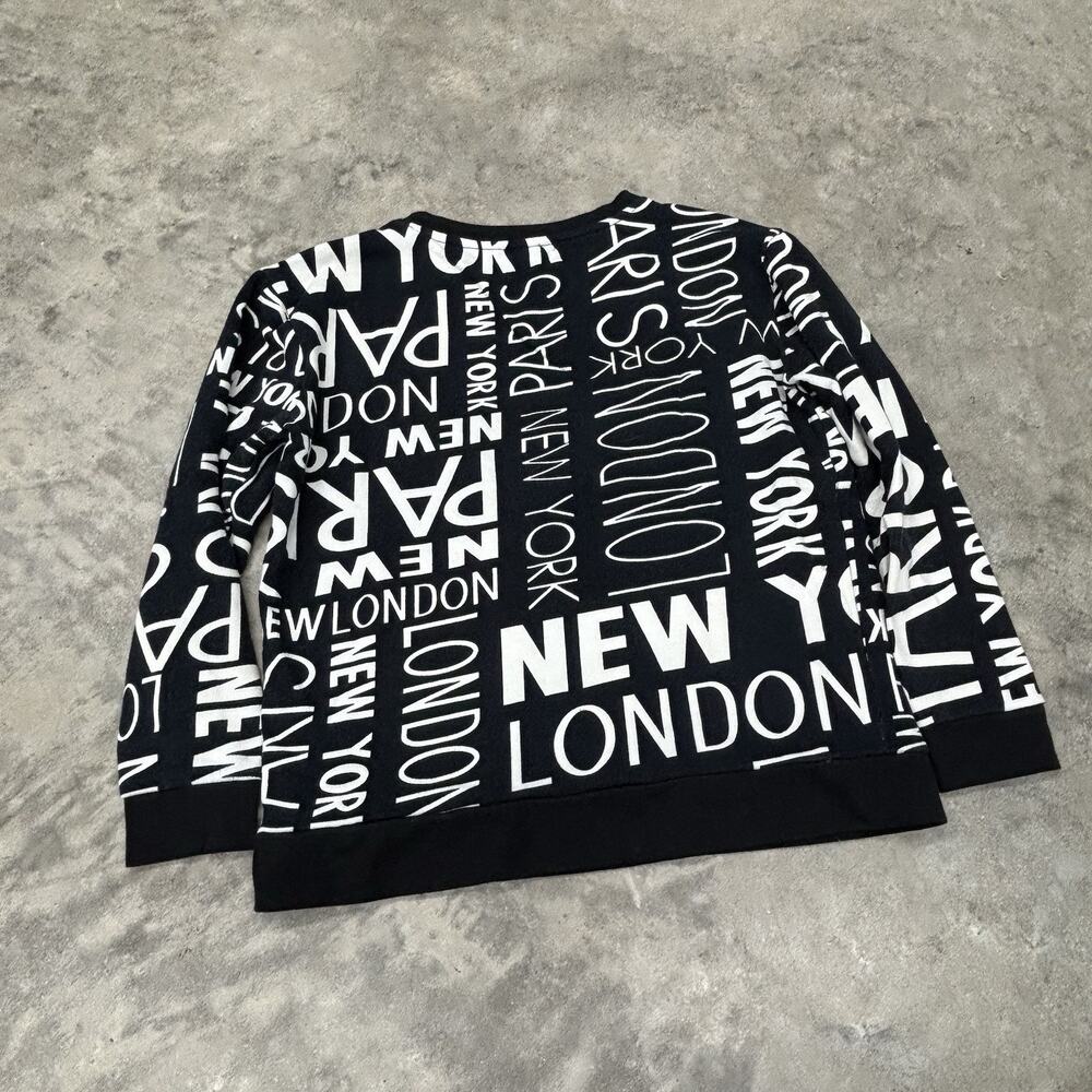 Forever 21 London Paris New York Black And White Crewneck Small Y2K - Picture 3 of 7